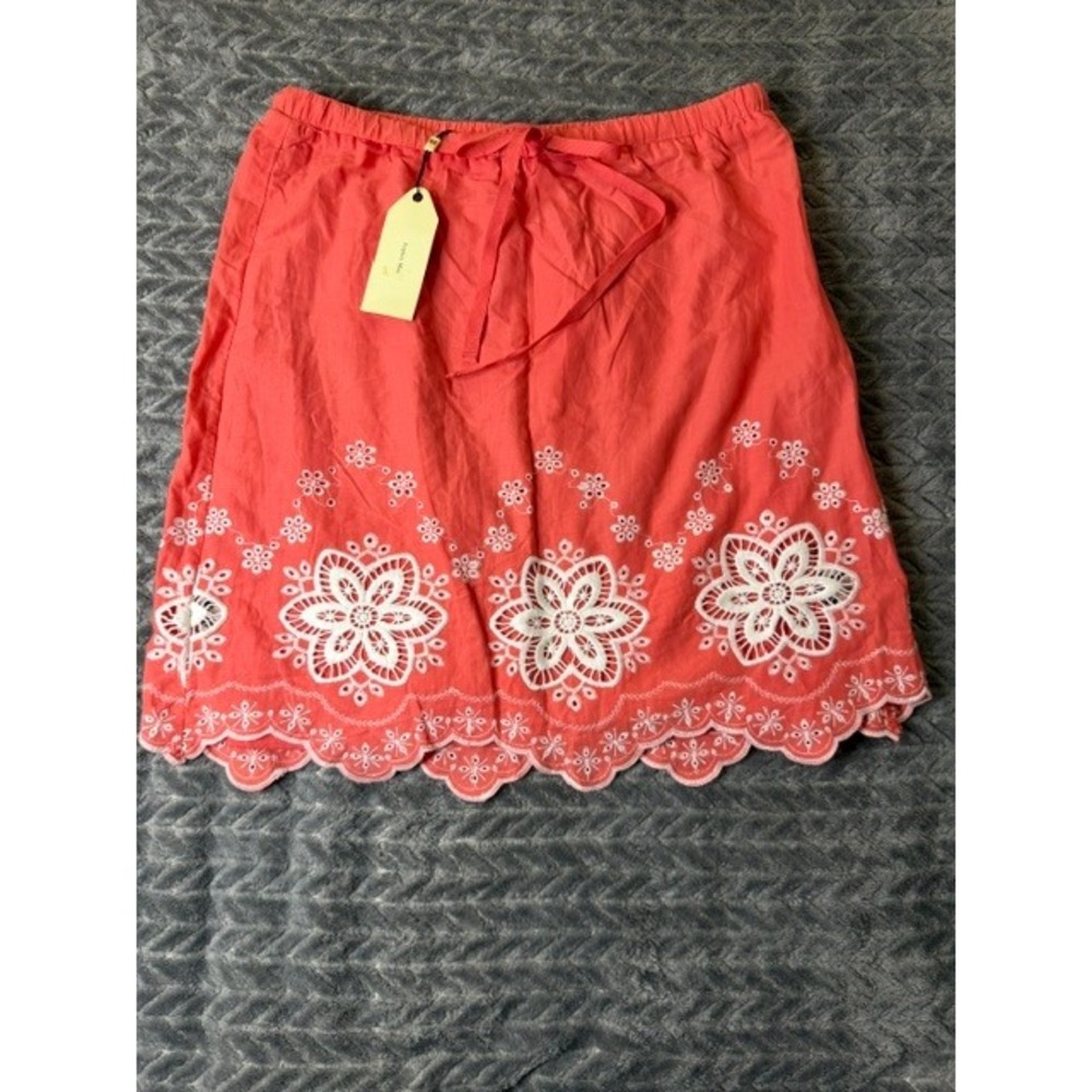 Sophie Max Womens Coral Pink Eyelet Embroidered Scalloped Mini Skirt XS NWT 0098